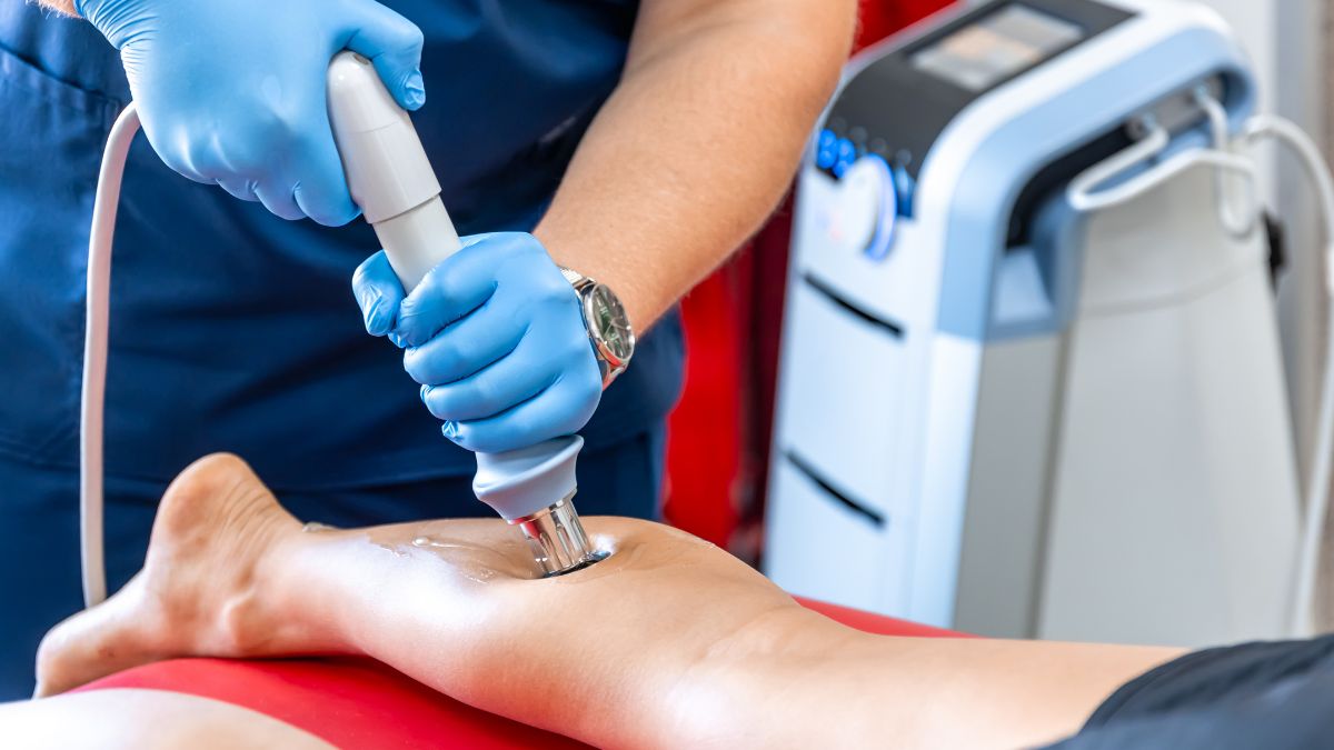 Varicose veins visible on the leg showing enlarged and twisted veins.